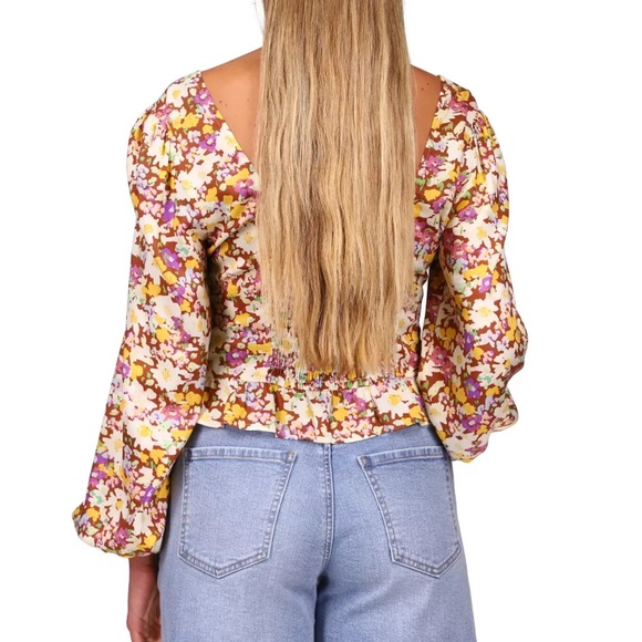 SANCTUARY Floral-Print Tie-Front Drawstring Top NWT - Picture 3 of 8